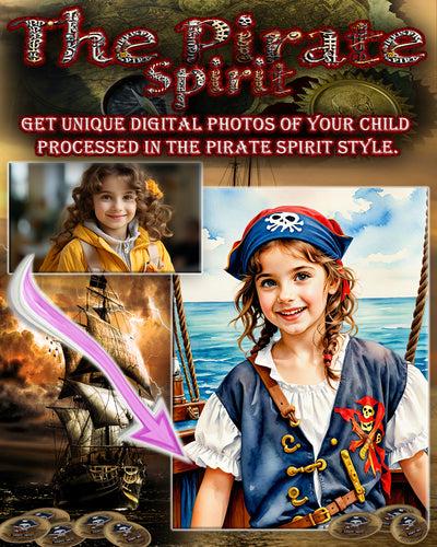 Photo set of 9 customised photos "THE PIRATE STYLE" fairy tale style photo shoot for children. Photo transformation service.