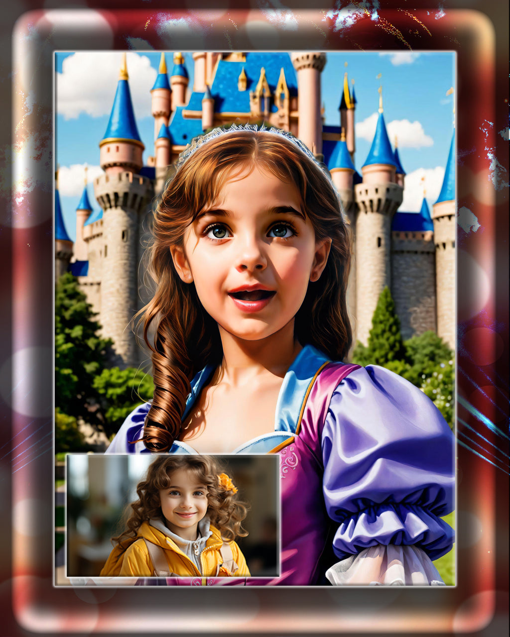 Photo set of 9 customised photos "THE YOUNG PRINCESS" fairy tale style photo shoot for children. Photo transformation service.