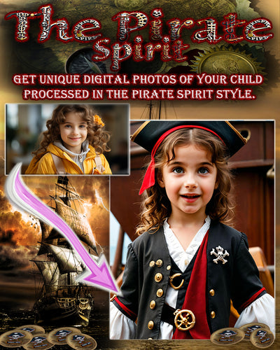 Photo set of 9 customised photos "THE PIRATE STYLE" fairy tale style photo shoot for children. Photo transformation service.