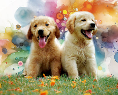 A customized portrait of 2 your pets: digitally processed photos on a watercolour background!