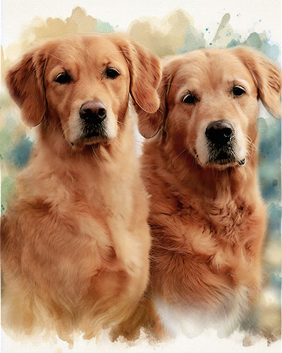 A customized portrait of 2 your pets: digitally processed photos on a watercolour background!