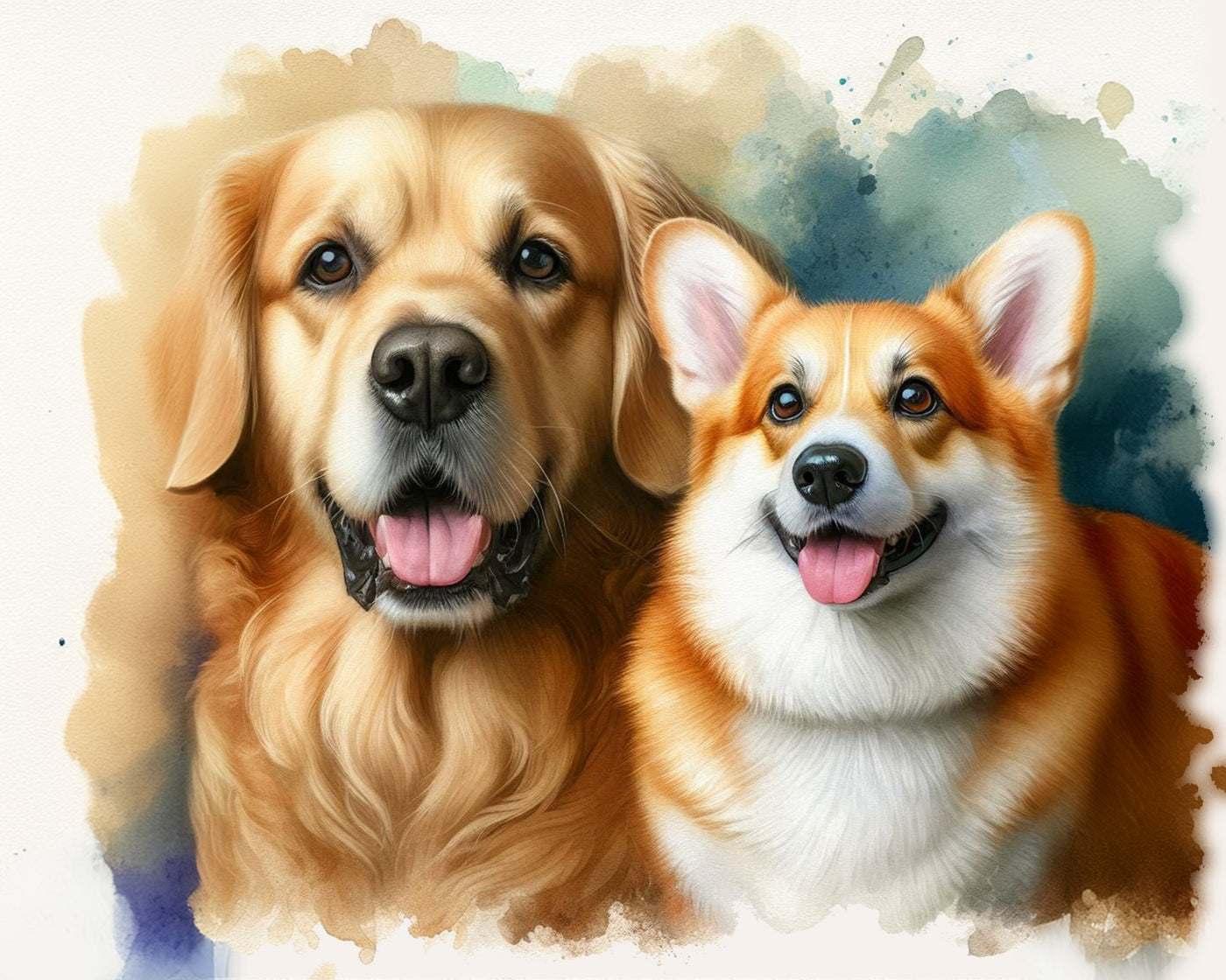 A customized portrait of 2 your pets: digitally processed photos on a watercolour background!