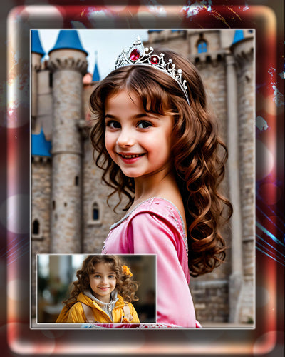 Photo set of 9 customised photos "THE YOUNG PRINCESS" fairy tale style photo shoot for children. Photo transformation service.