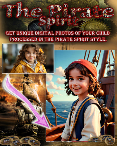 Photo set of 9 customised photos "THE PIRATE STYLE" fairy tale style photo shoot for children. Photo transformation service.