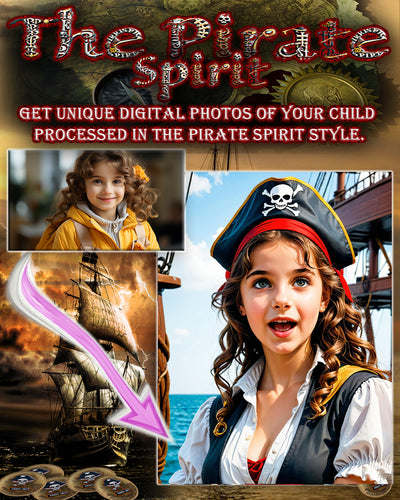 Photo set of 9 customised photos "THE PIRATE STYLE" fairy tale style photo shoot for children. Photo transformation service.