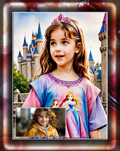 Photo set of 9 customised photos "THE YOUNG PRINCESS" fairy tale style photo shoot for children. Photo transformation service.