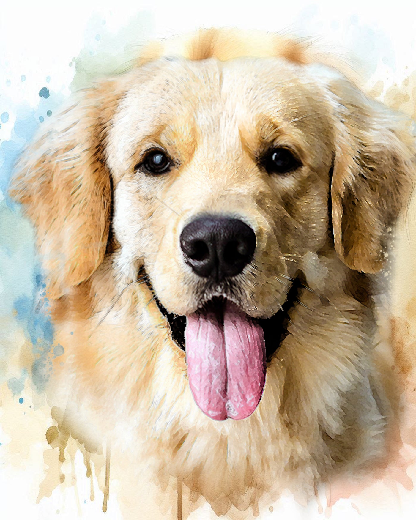 A customized portrait of one your pet: digitally processed photos on a watercolour background!