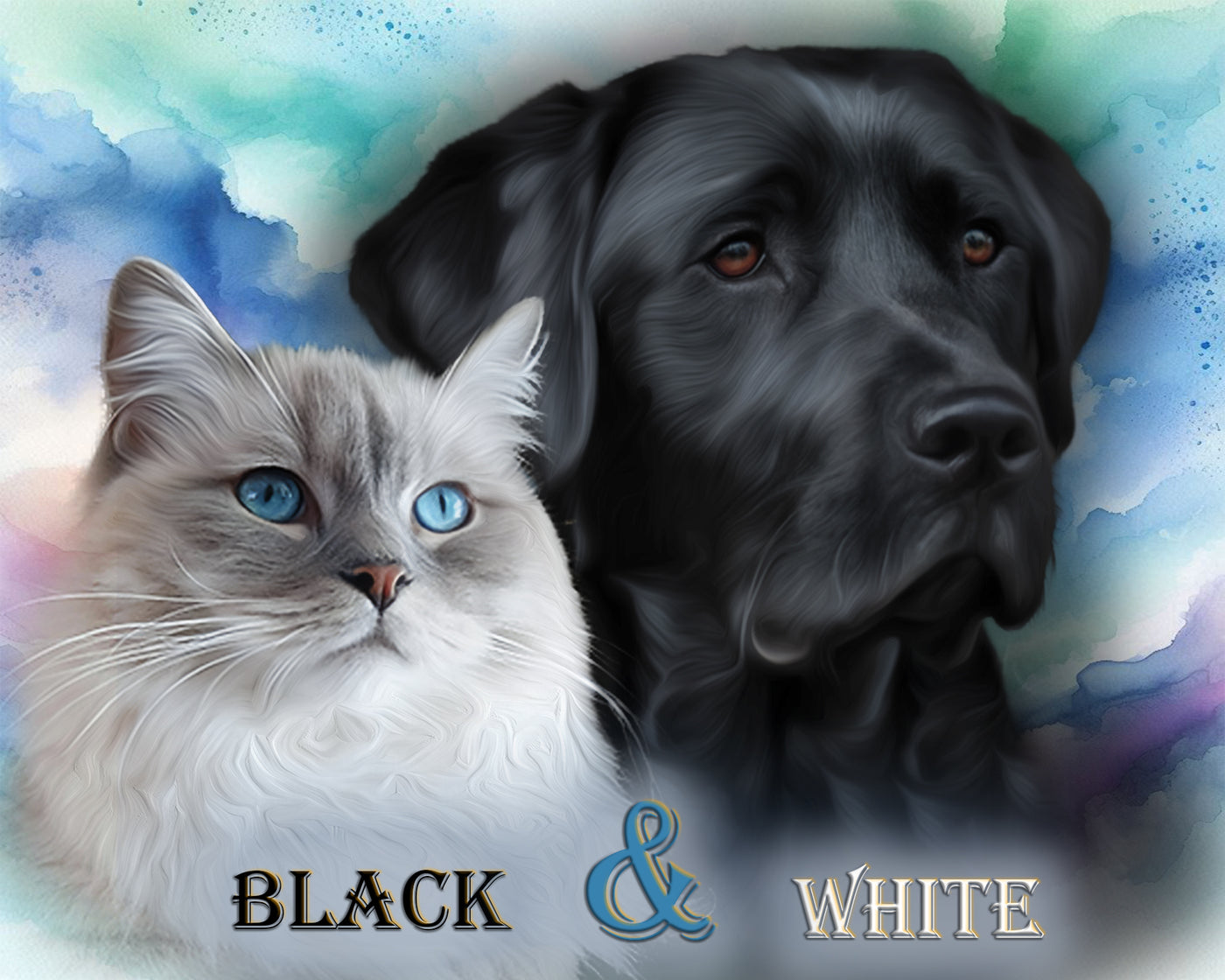 A customized portrait of 2 your pets: digitally processed photos on a watercolour background!